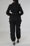 Rose Red Casual Solid Patchwork Zipper Collar Long Sleeve Two Pieces