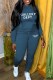 Blue Casual Print Letter Hooded Collar Long Sleeve Two Pieces