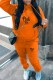 Tangerine Red Casual Print Letter Hooded Collar Long Sleeve Two Pieces