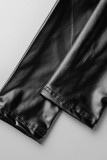 Black Casual Solid Patchwork Pocket High Waist Pencil Solid Color Bottoms