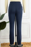 Deep Blue Casual Letter Print Basic Regular High Waist Pencil Trousers