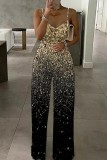Gold Sexy Casual Print Backless Spaghetti Strap Regular Jumpsuits
