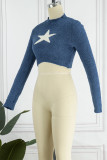 Blue Casual The stars Patchwork O Neck Tops