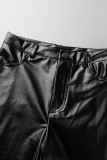 Black Casual Solid Patchwork Pocket High Waist Pencil Solid Color Bottoms