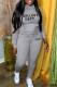 Grey Casual Print Letter Hooded Collar Long Sleeve Two Pieces