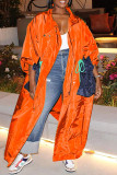 Tangerine Red Casual Solid Patchwork Zipper Outerwear