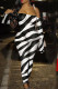 Zebra Sexy Print Patchwork Off the Shoulder Skinny Jumpsuits