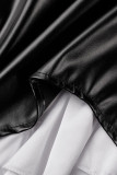 Black Sexy Street Solid Patchwork High Opening Square Collar A Line Dresses