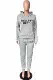Pink Casual Print Letter Hooded Collar Long Sleeve Two Pieces