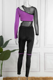 Red Sexy Casual Patchwork See-through Contrast O Neck Long Sleeve Two Pieces