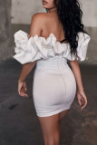 White Sexy Solid Patchwork Off the Shoulder Pencil Skirt Dresses