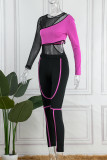 Red Sexy Casual Patchwork See-through Contrast O Neck Long Sleeve Two Pieces