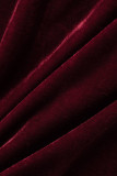 Deep Red Sexy Solid Basic O Neck Long Sleeve Two Pieces
