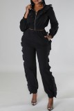 Rose Red Casual Solid Patchwork Zipper Collar Long Sleeve Two Pieces