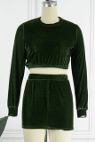 Deep Red Sexy Solid Basic O Neck Long Sleeve Two Pieces