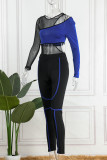 Red Sexy Casual Patchwork See-through Contrast O Neck Long Sleeve Two Pieces