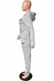 Pink Casual Print Letter Hooded Collar Long Sleeve Two Pieces