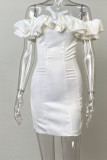 White Sexy Solid Patchwork Off the Shoulder Pencil Skirt Dresses