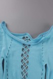 Blue Sexy Solid Ripped Hollowed Out O Neck Skinny Jumpsuits