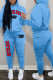 Sky Blue Casual Print Patchwork Hooded Collar Long Sleeve Two Pieces
