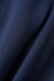 Deep Blue Casual Letter Print Basic Regular High Waist Pencil Trousers