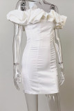 White Sexy Solid Patchwork Off the Shoulder Pencil Skirt Dresses