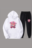 White Casual Print Patchwork Hooded Collar Long Sleeve Two Pieces