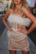 White Sexy Solid Sequins Patchwork Feathers With Belt Strapless Pencil Skirt Dresses