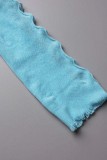 Blue Sexy Solid Ripped Hollowed Out O Neck Skinny Jumpsuits