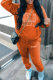 Orange Casual Print Hot Drill Hooded Collar Plus Size Two Pieces