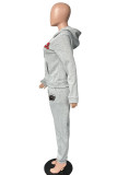 Pink Casual Print Patchwork Hooded Collar Long Sleeve Two Pieces