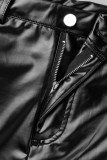 Black Casual Solid Patchwork Pocket High Waist Pencil Solid Color Bottoms