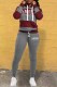 Burgundy Casual Striped Print Letter Hooded Collar Long Sleeve Two Pieces