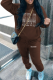 Brown Casual Print Hot Drill Hooded Collar Plus Size Two Pieces