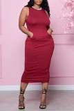 Grey Fashion Casual Solid Basic O Neck Sleeveless Dress
