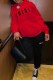 Red Casual Print Letter Hooded Collar Long Sleeve Two Pieces