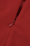 Red Elegant Solid Patchwork Fold Oblique Collar Trumpet Mermaid Dresses