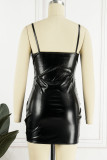 Grey Sexy Solid Patchwork Asymmetrical Spaghetti Strap Sling Dress Dresses