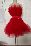 Purplish Red Sexy Elegant Solid Patchwork Strapless Princess Dresses