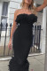 Black Sexy Solid Patchwork Feathers Strapless One Step Skirt Dresses