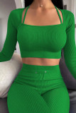 Rose Red Casual Street Solid Patchwork Square Collar Long Sleeve Two Pieces