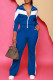 Blue Casual Patchwork Contrast Zipper Collar Long Sleeve Two Pieces