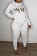 White Casual Print Letter Hooded Collar Long Sleeve Two Pieces