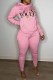 Pink Casual Print Letter Hooded Collar Long Sleeve Two Pieces