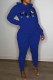 Blue Casual Print Letter Hooded Collar Long Sleeve Two Pieces
