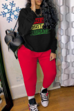 Black Street Print Patchwork O Neck Tops