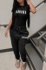 Black Street Print Letter O Neck Short Sleeve Two Pieces