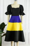 Black Casual Elegant Solid Patchwork Square Collar A Line Dresses