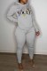 Grey Casual Print Letter Hooded Collar Long Sleeve Two Pieces