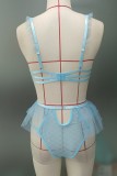 Baby Blue Sexy Patchwork Solid Hollowed Out See-through Lingerie